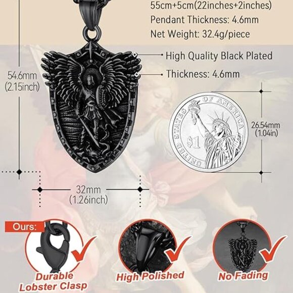 S3193a64bc812463d9172f21ebd59d  Saint Michael Archangel Necklace, Stainless Steel Pendant Amulet for Men Women